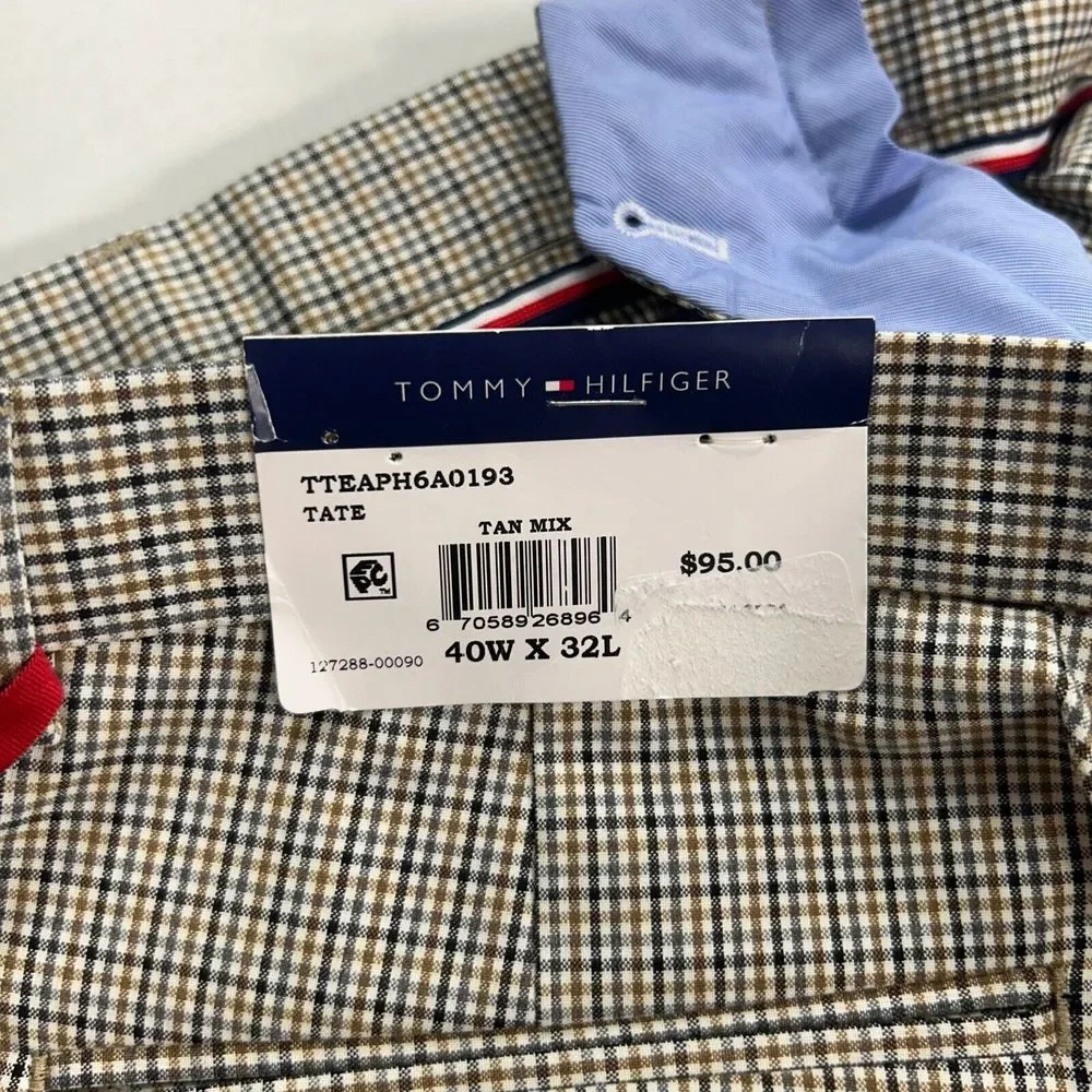 Tommy Hilfiger Performance‎ Dress Pants Mens 40x32 Tan Check Stretch Modern-Fit